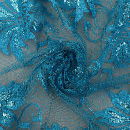 Teal Blue Color Chantilly Lace Fabric