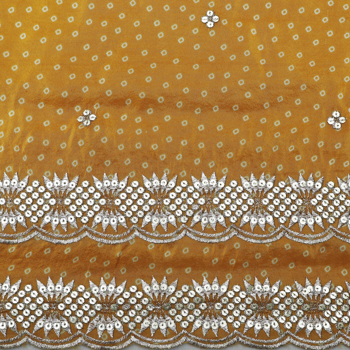 Yellow Color Tissue Print Border Embroidery Fabric