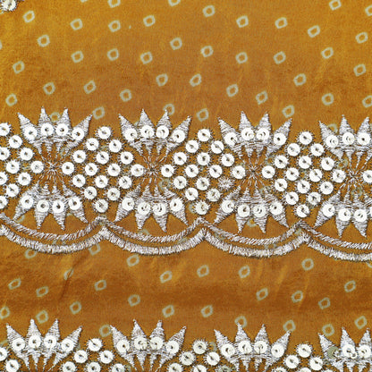 Yellow Color Tissue Print Border Embroidery Fabric