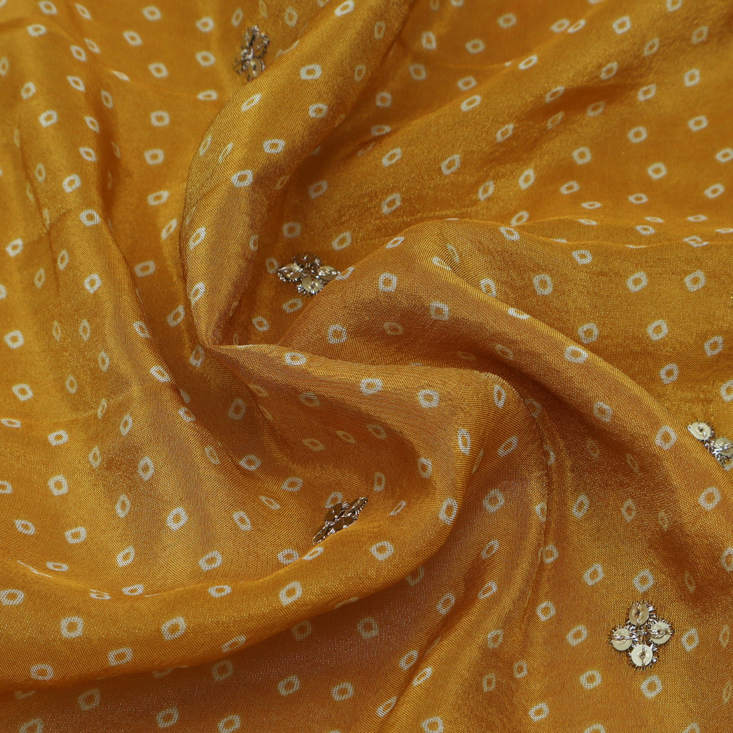 Yellow Color Tissue Print Border Embroidery Fabric