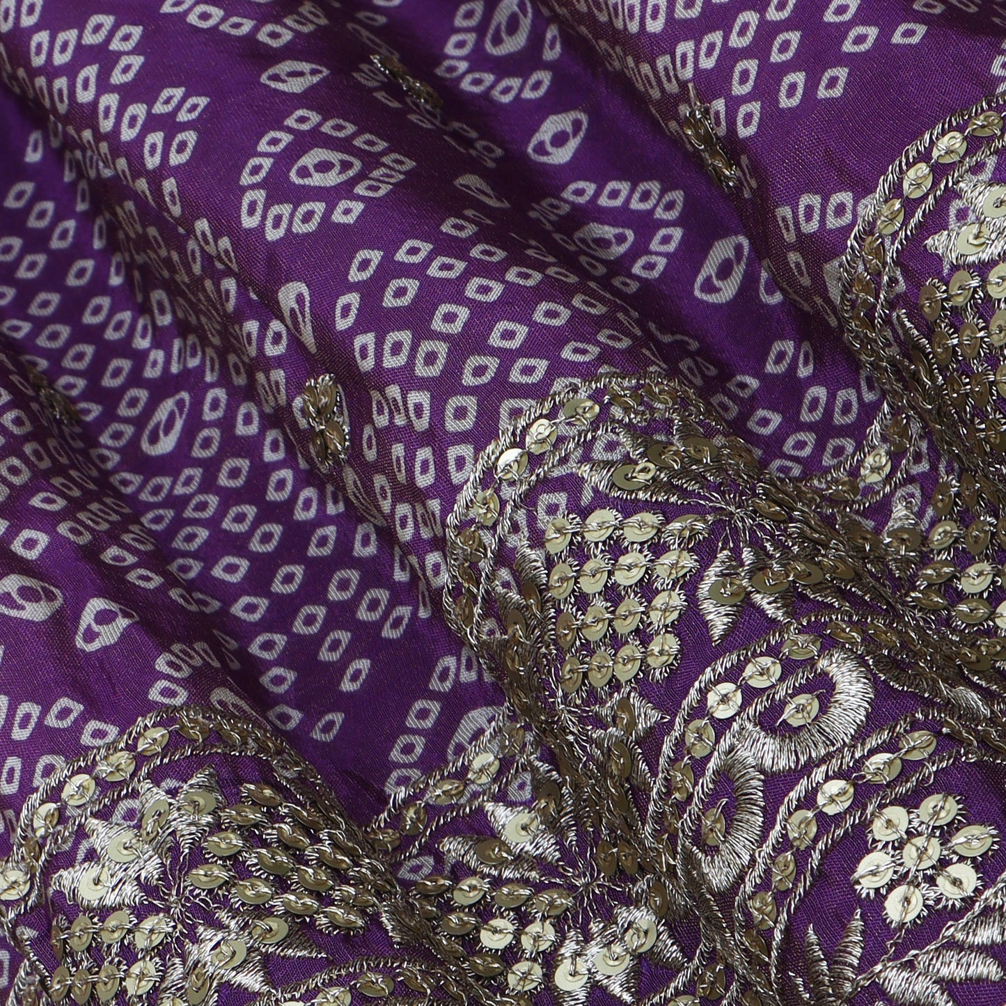 Purple Color Tissue Print Border Embroidery Fabric