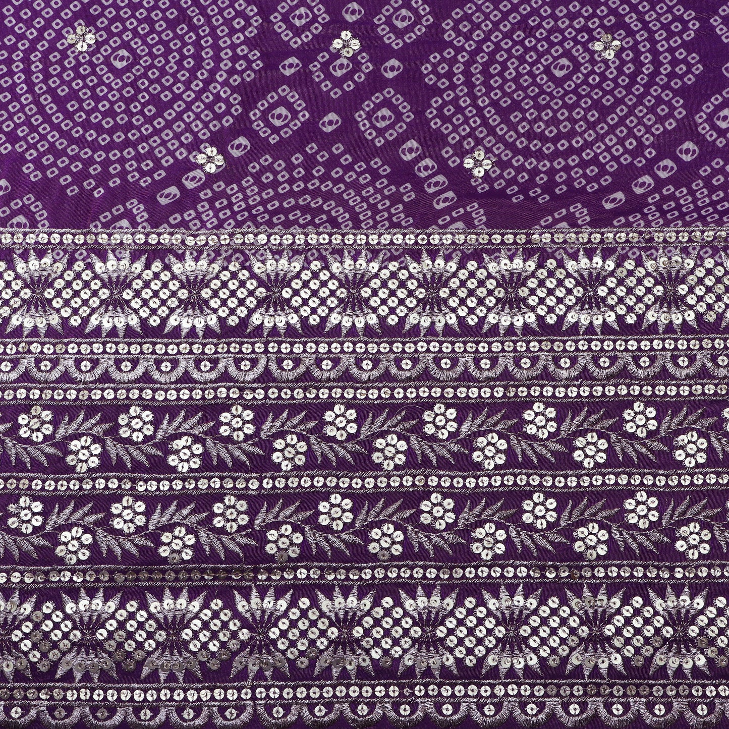 Purple Color Tissue Print Border Embroidery Fabric