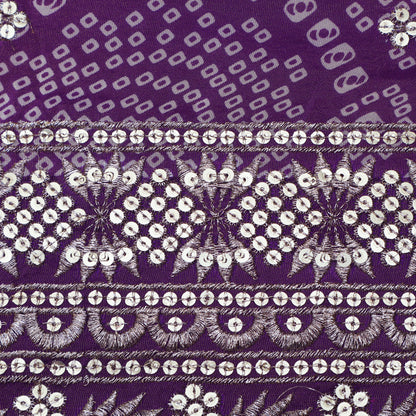 Purple Color Tissue Print Border Embroidery Fabric