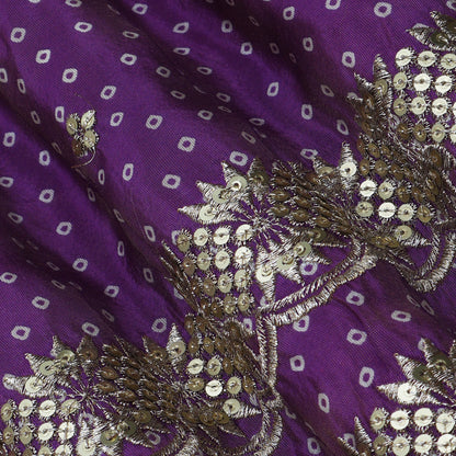 Purple Color Tissue Print Border Embroidery Fabric