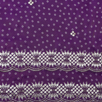 Purple Color Tissue Print Border Embroidery Fabric