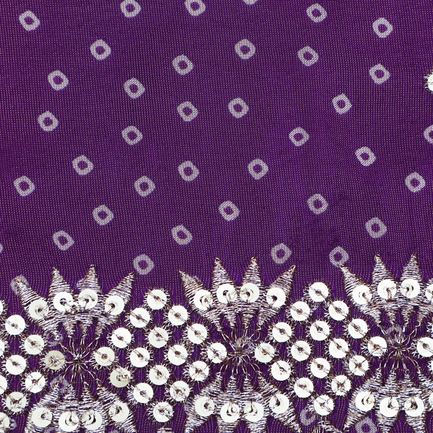 Purple Color Tissue Print Border Embroidery Fabric