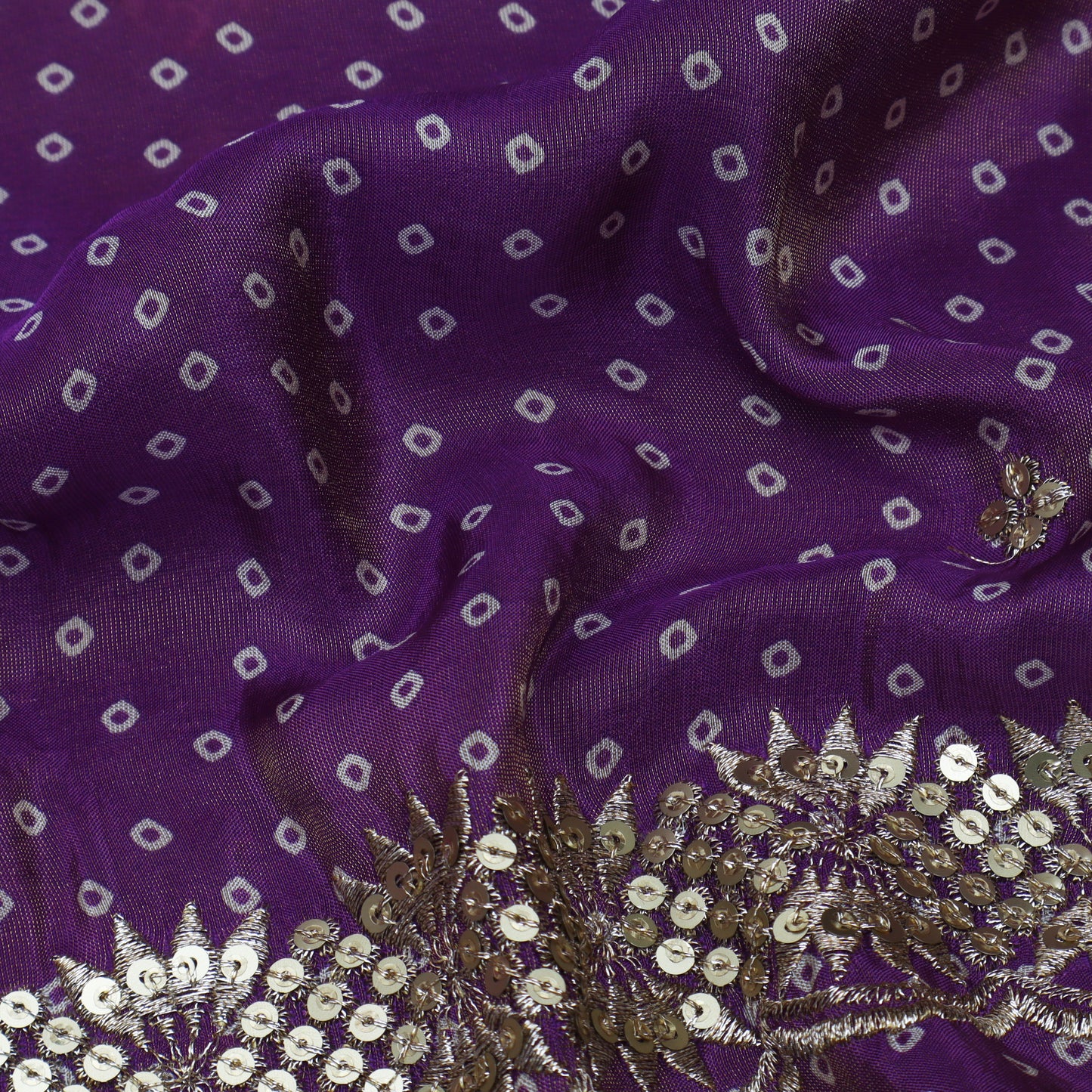 Purple Color Tissue Print Border Embroidery Fabric