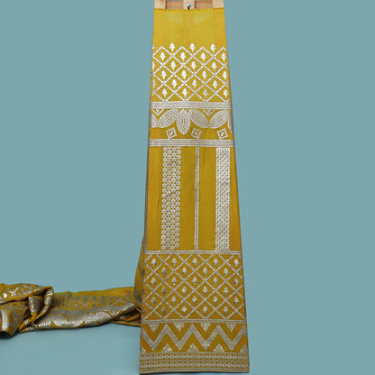 Mustard Color Tissue Border Embroidery Fabric