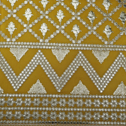 Mustard Color Tissue Border Embroidery Fabric