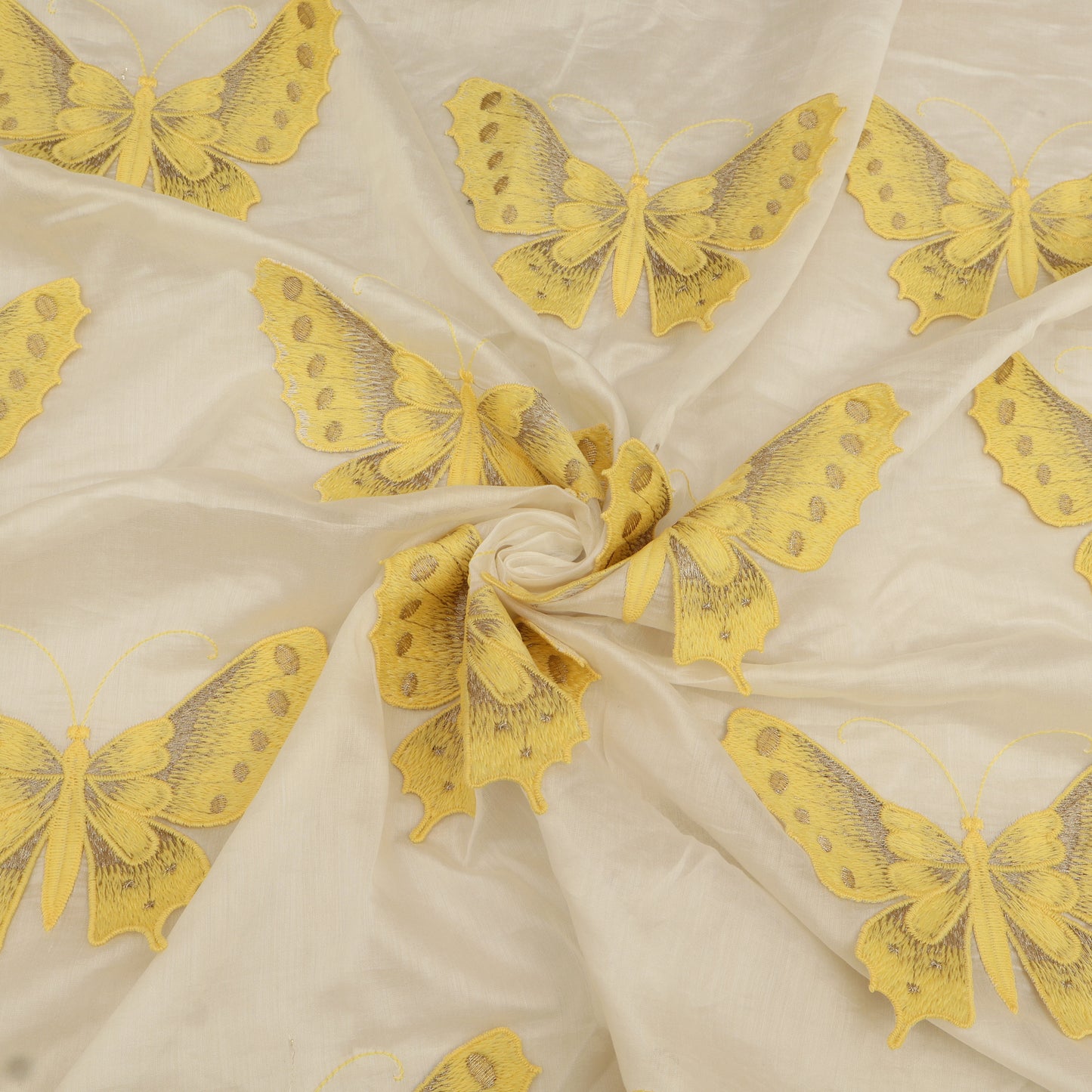 Chanderi Butterfly Embroidery Fabric