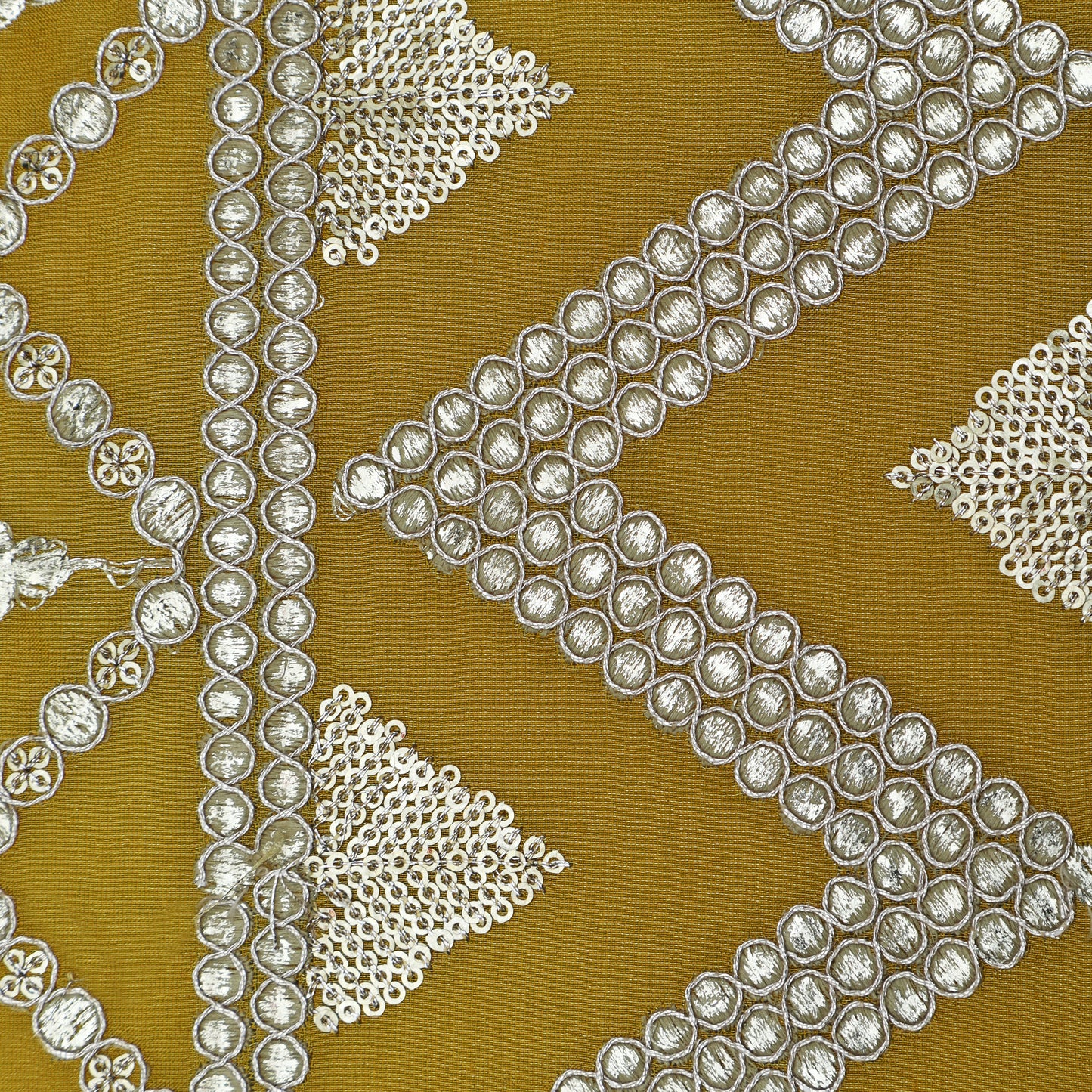 Mustard Color Tissue Border Embroidery Fabric