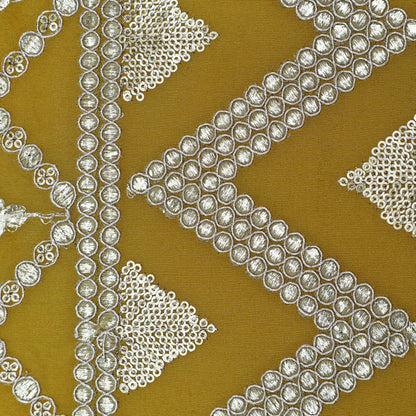 Mustard Color Tissue Border Embroidery Fabric