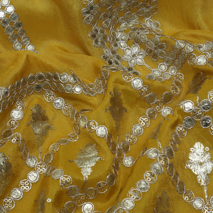 Mustard Color Tissue Border Embroidery Fabric