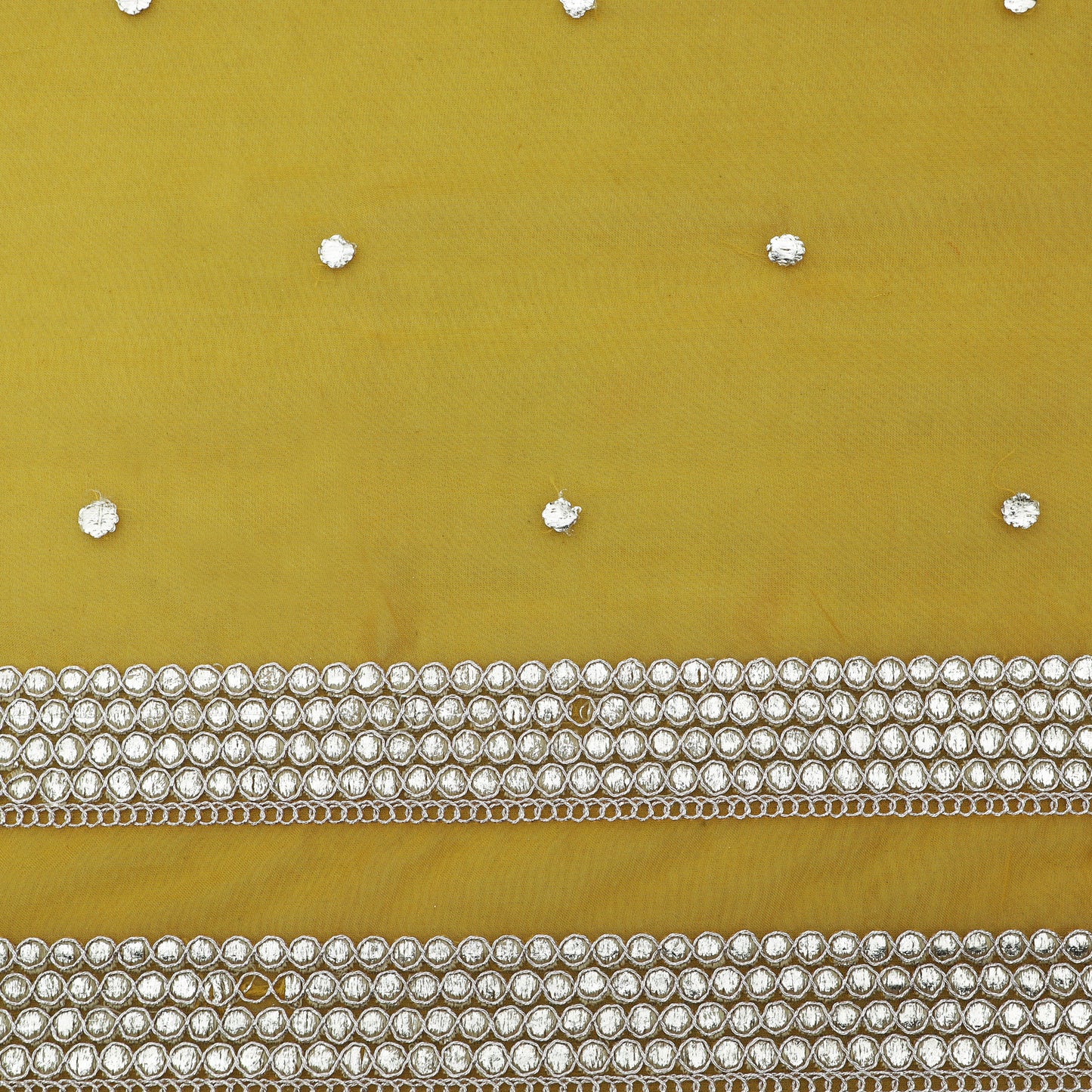 Mustard Color Tissue Border Embroidery Fabric