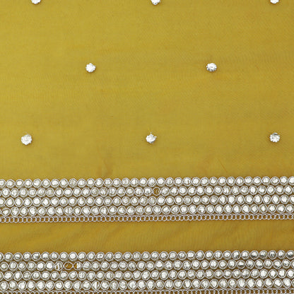 Mustard Color Tissue Border Embroidery Fabric