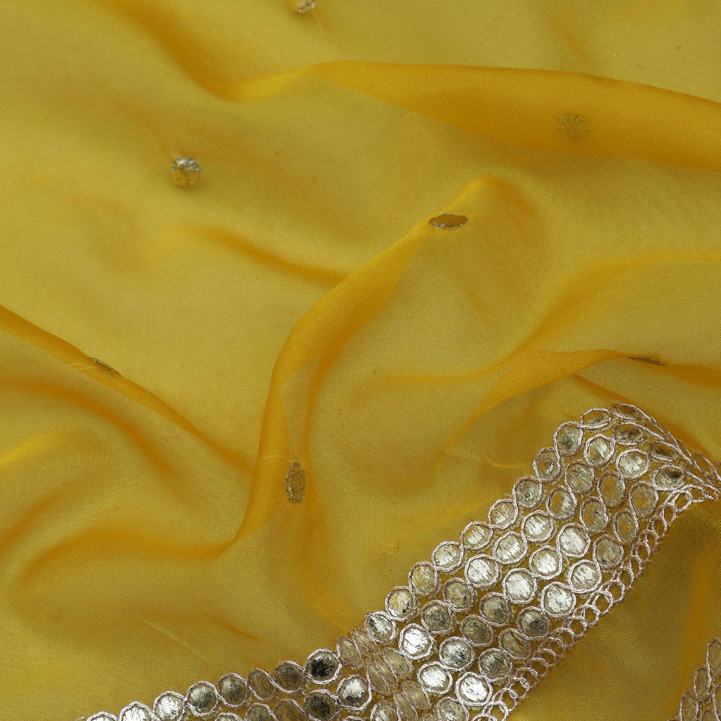 Mustard Color Tissue Border Embroidery Fabric