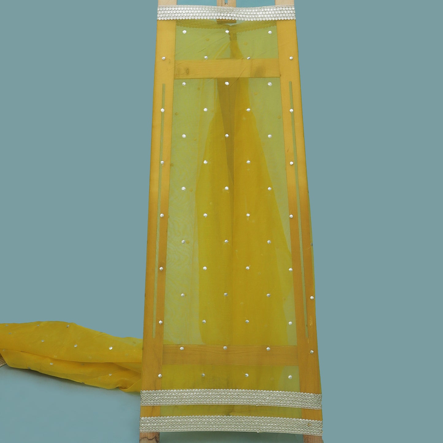 Mustard Color Tissue Border Embroidery Fabric