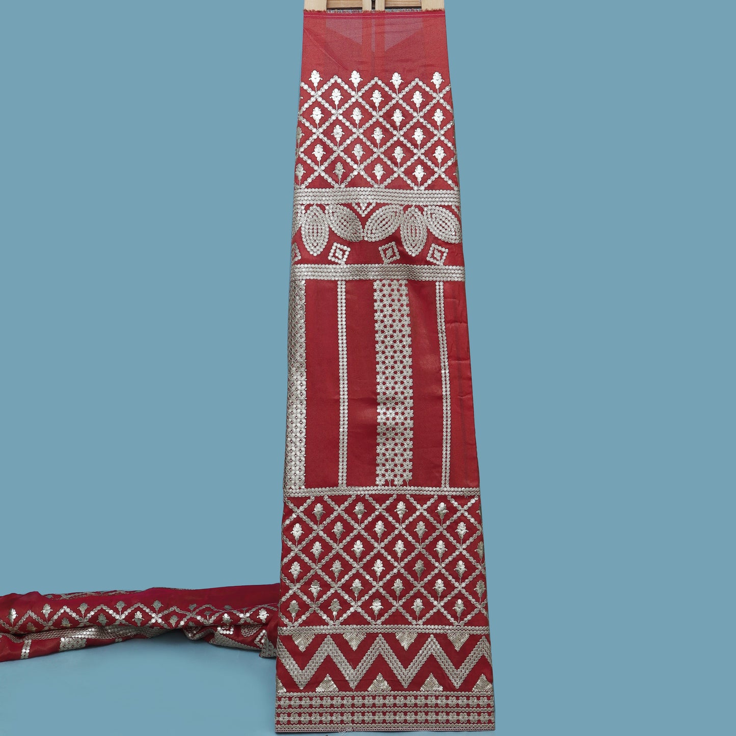 Magenta Color Tissue Border Embroidery Fabric