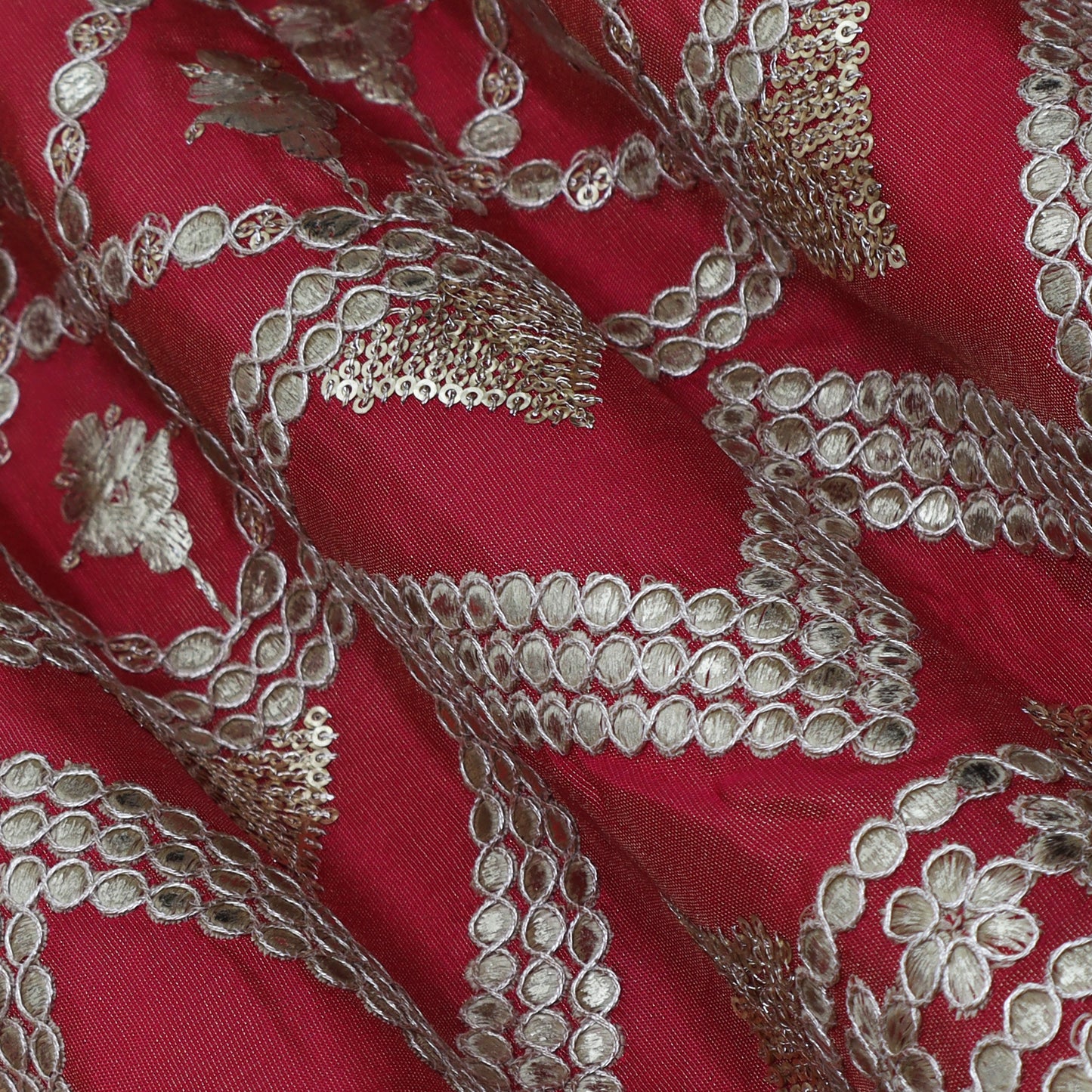 Magenta Color Tissue Border Embroidery Fabric