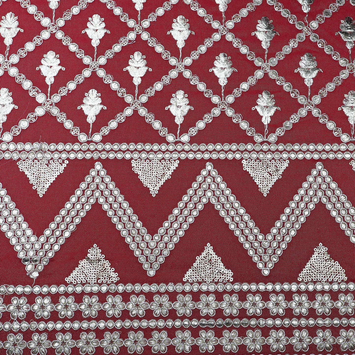 Magenta Color Tissue Border Embroidery Fabric