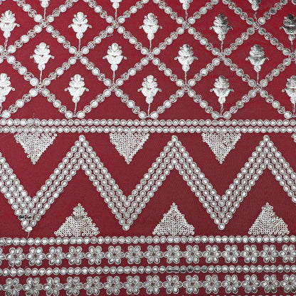 Magenta Color Tissue Border Embroidery Fabric