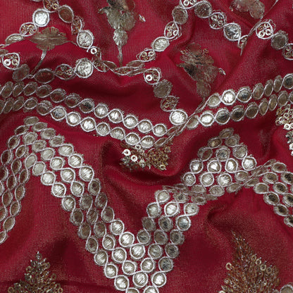 Magenta Color Tissue Border Embroidery Fabric