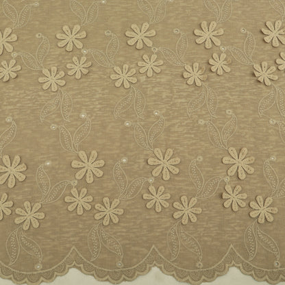 Beige floral lace fabric pattern on a beige background