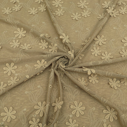 Brown fabric with floral embroidery pattern