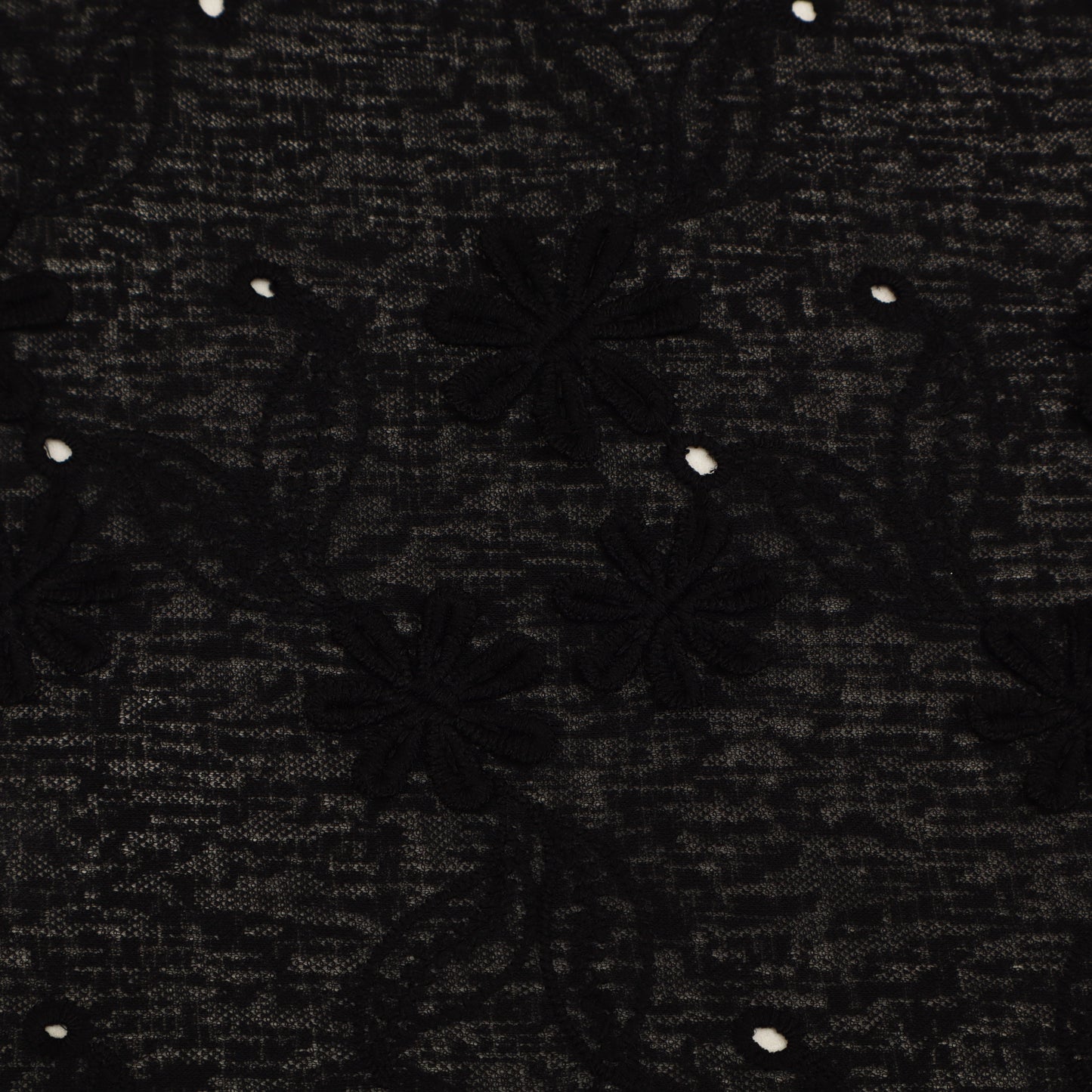 Close-up of a textured black fabric with a subtle pattern