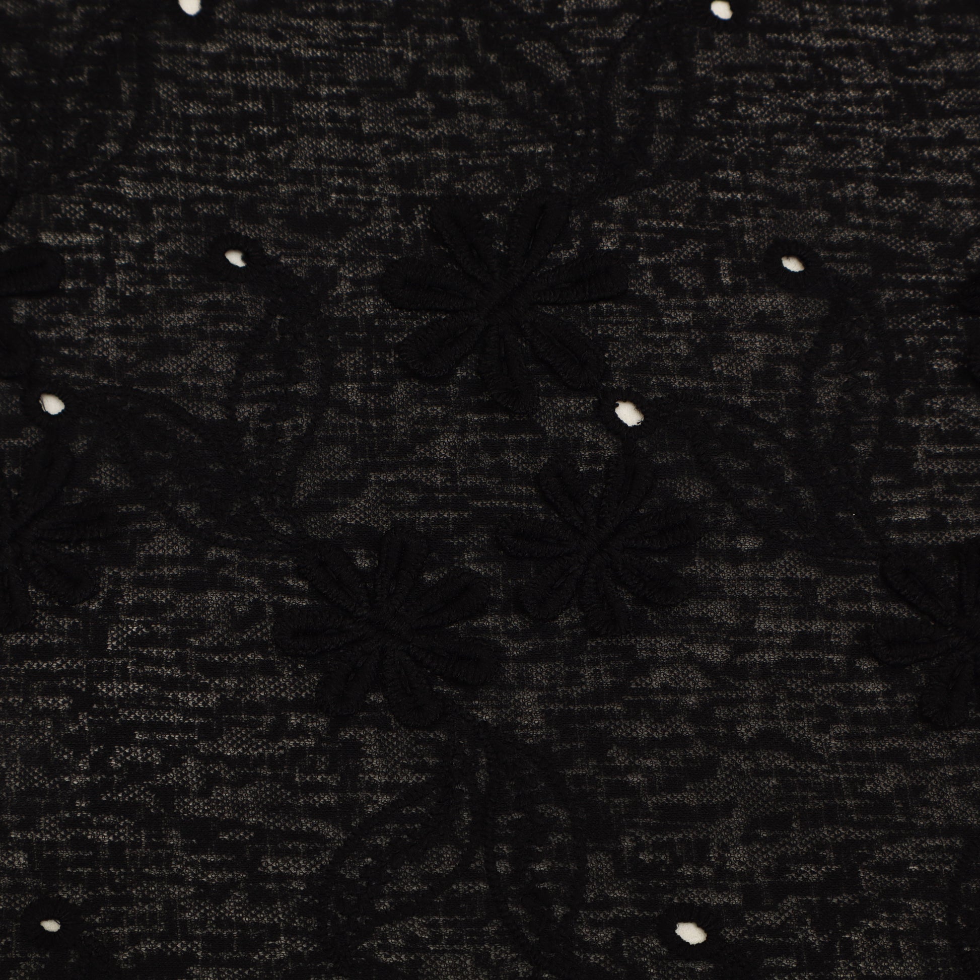 Close-up of a textured black fabric with a subtle pattern