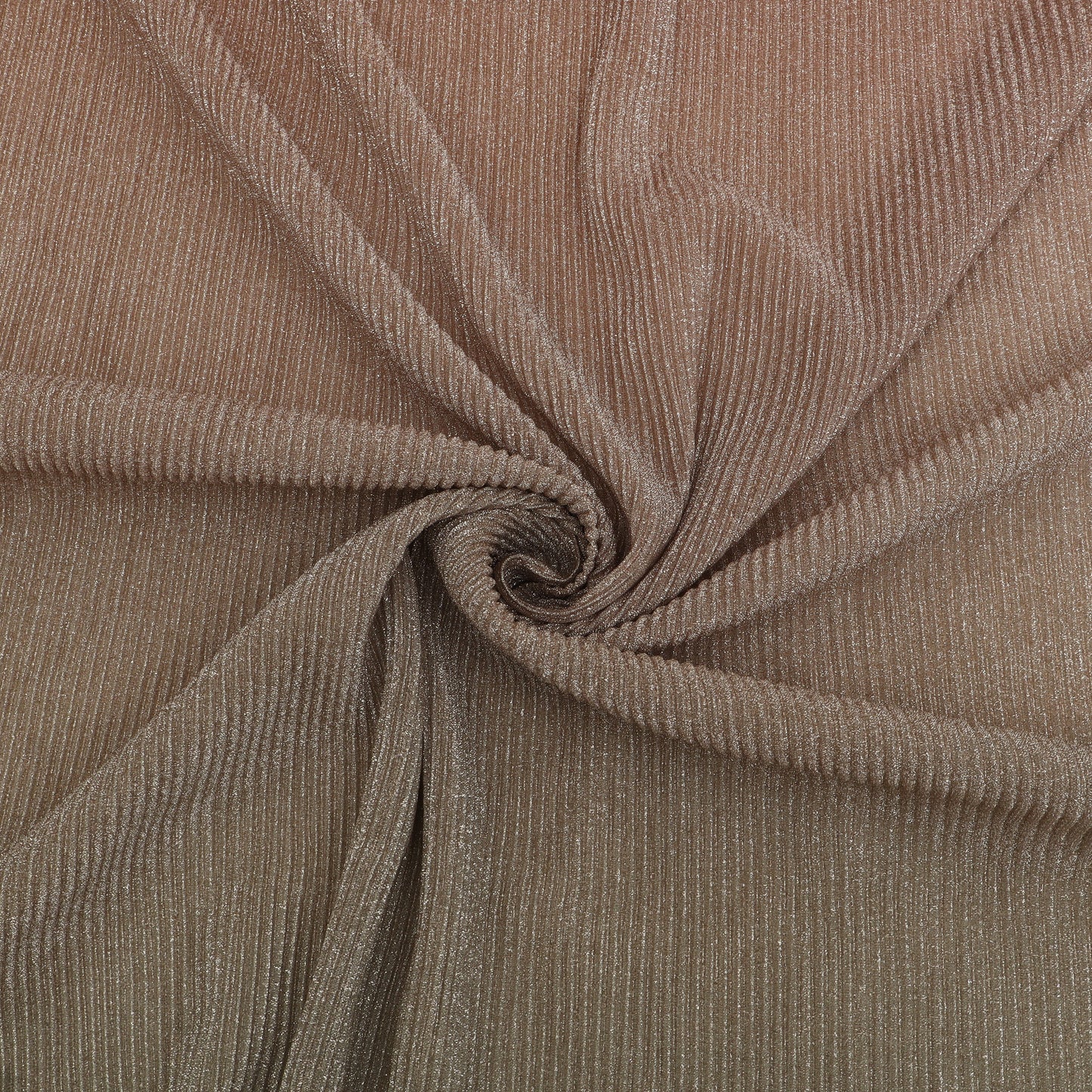 Close-up of brown ribbed fabric with a swirl pattern