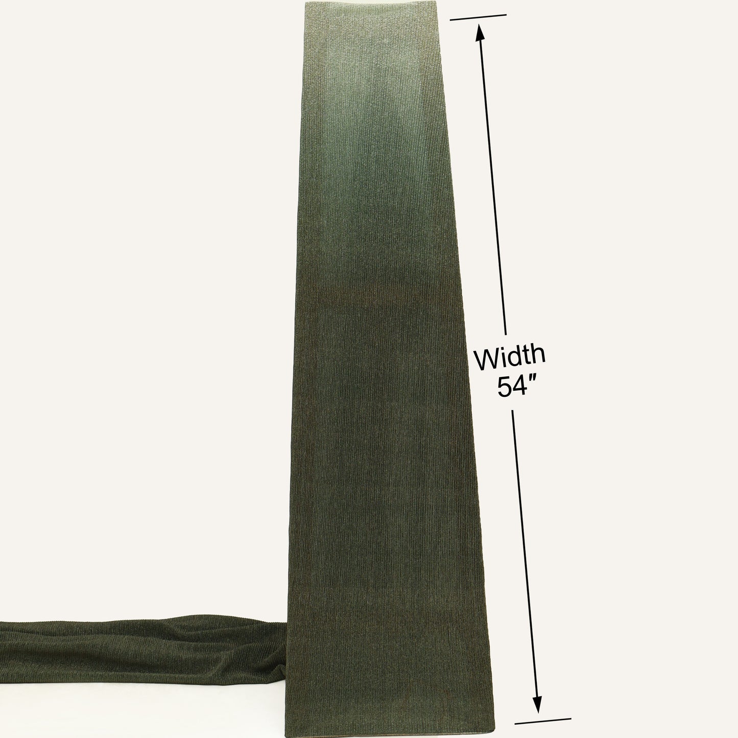 Green fabric strip with measurement label on a white background
