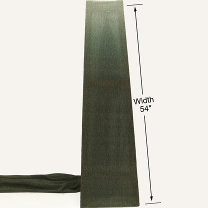 Green fabric strip with measurement label on a white background
