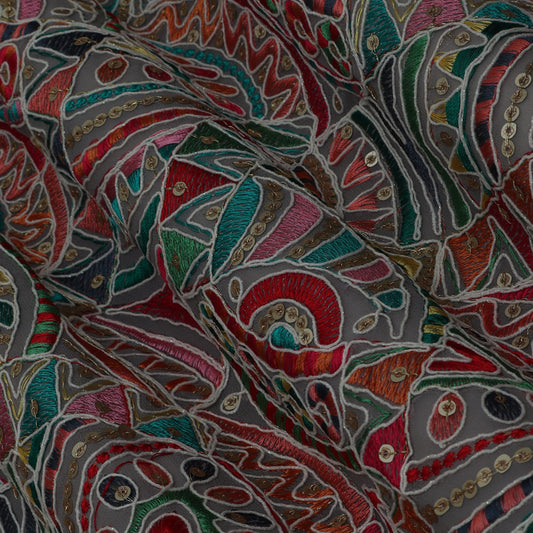 Grey Color Georgette Embroidery Fabric