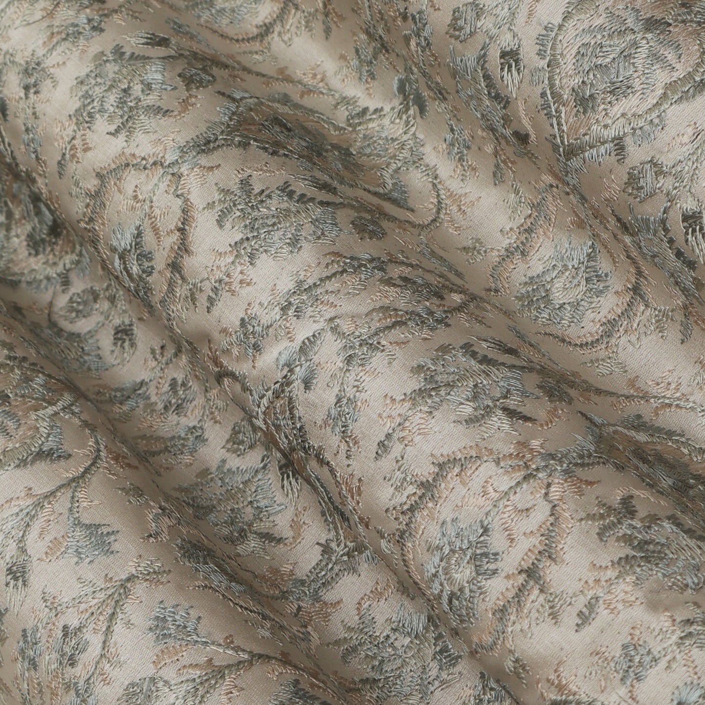 Beige Color Satin Brocade Embroidery Fabric