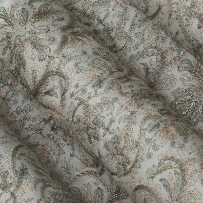 Cream Color Satin Brocade Embroidery Fabric