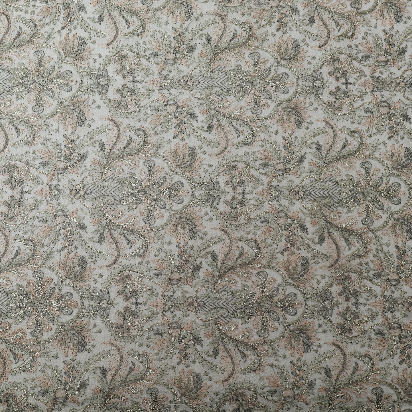 Cream Color Satin Brocade Embroidery Fabric