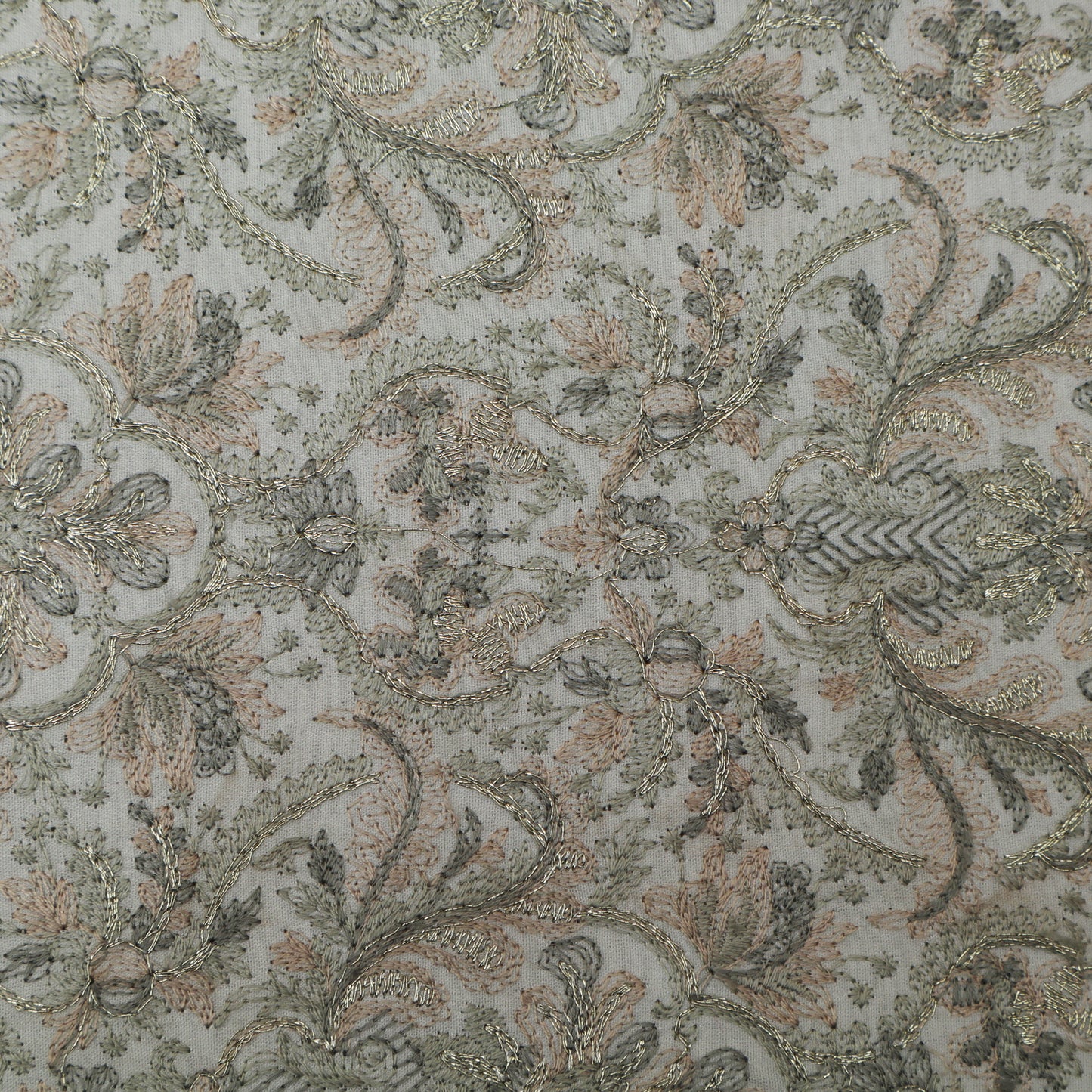 Cream Color Satin Brocade Embroidery Fabric