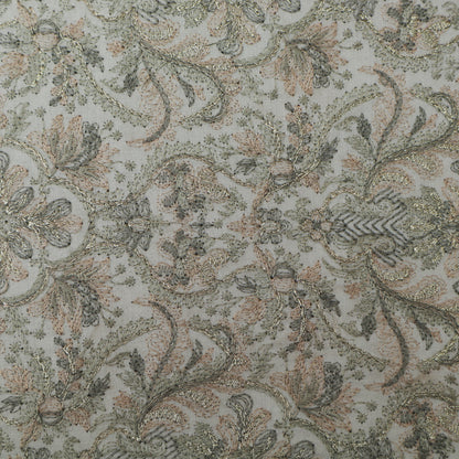 Cream Color Satin Brocade Embroidery Fabric