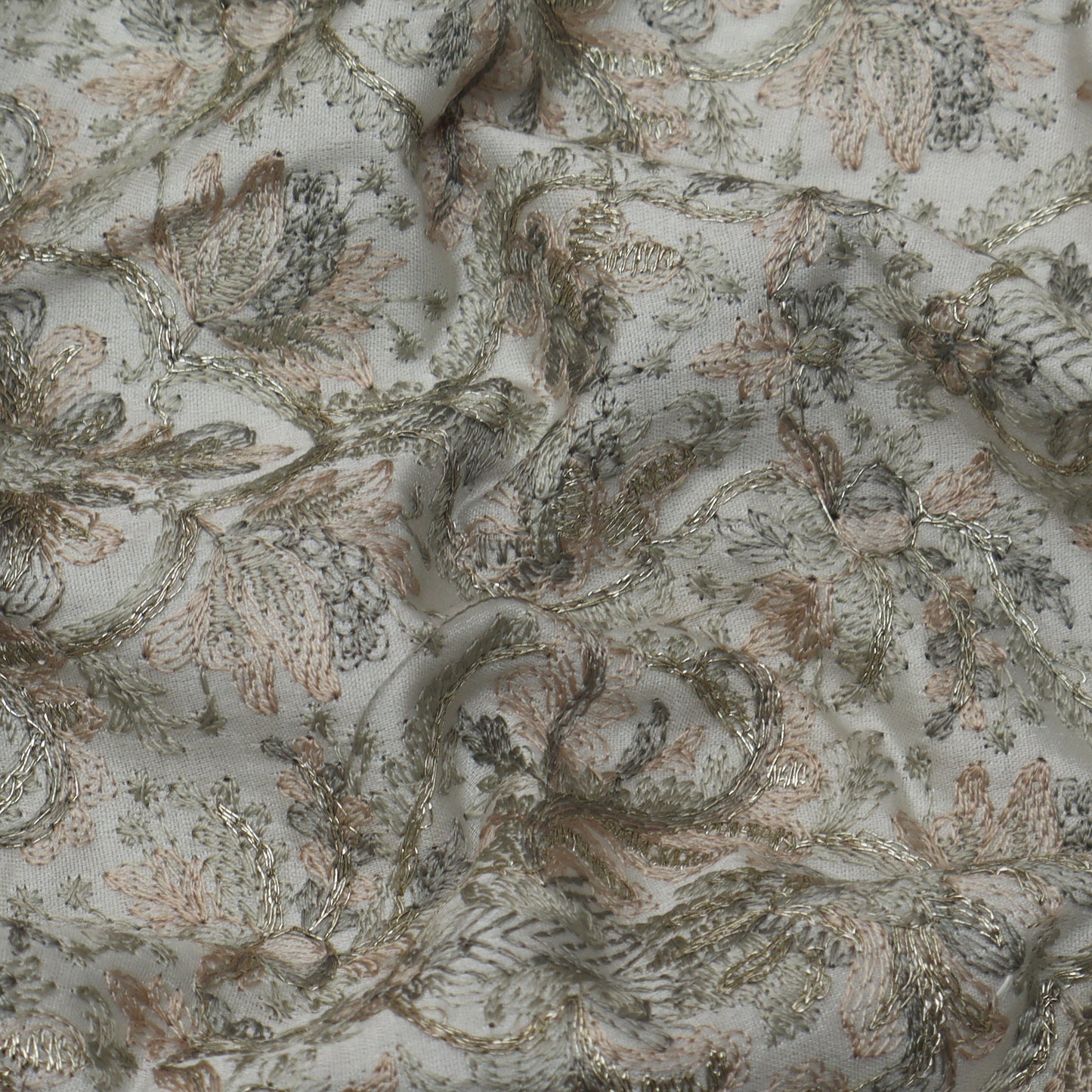 Cream Color Satin Brocade Embroidery Fabric