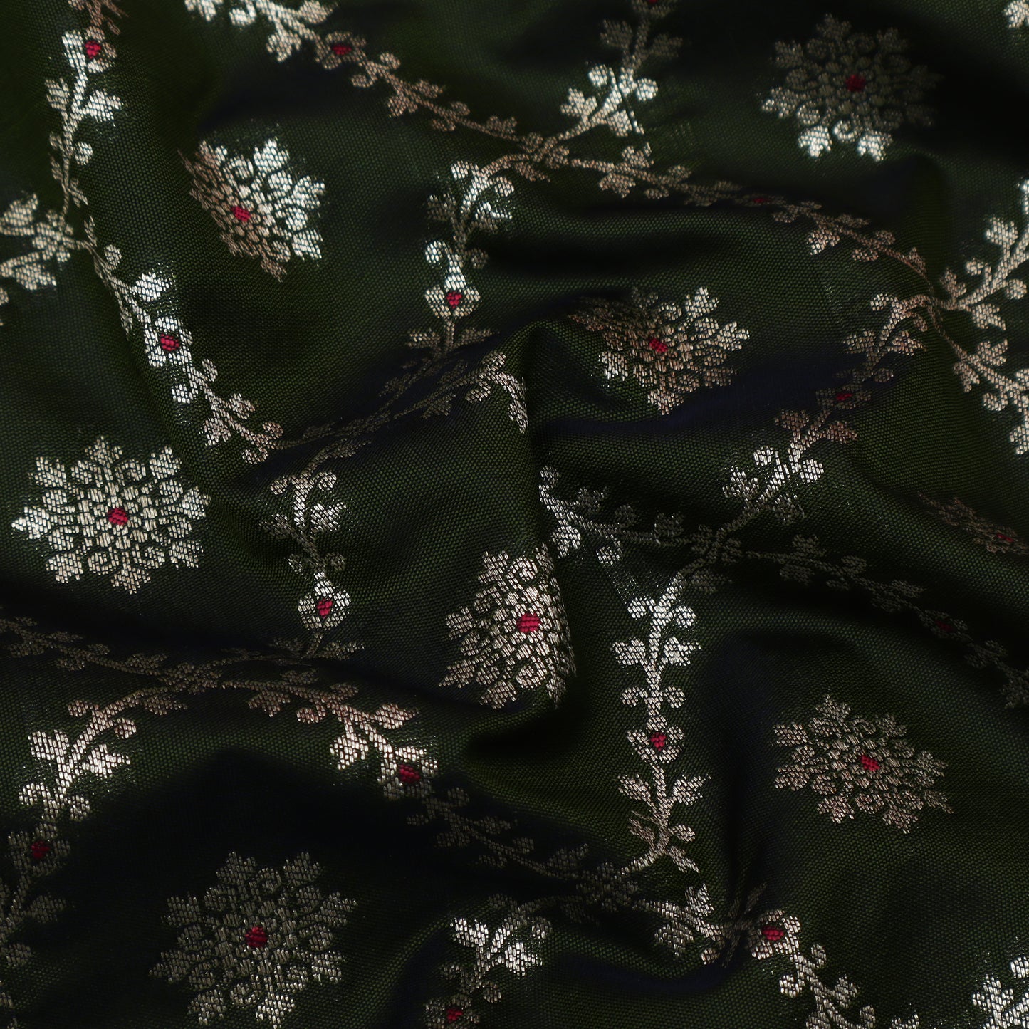 Green Color Katan Meena Brocade Fabric