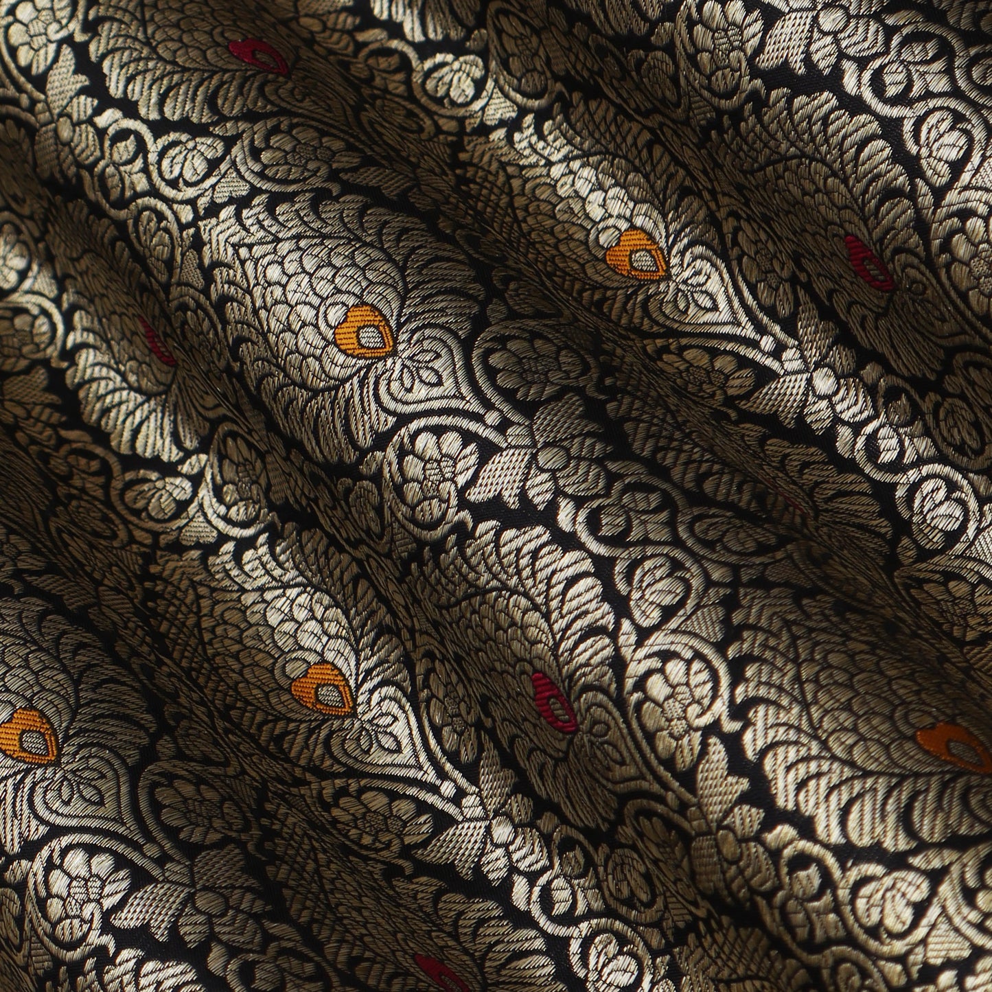 Black Color Katan Meena Brocade Fabric