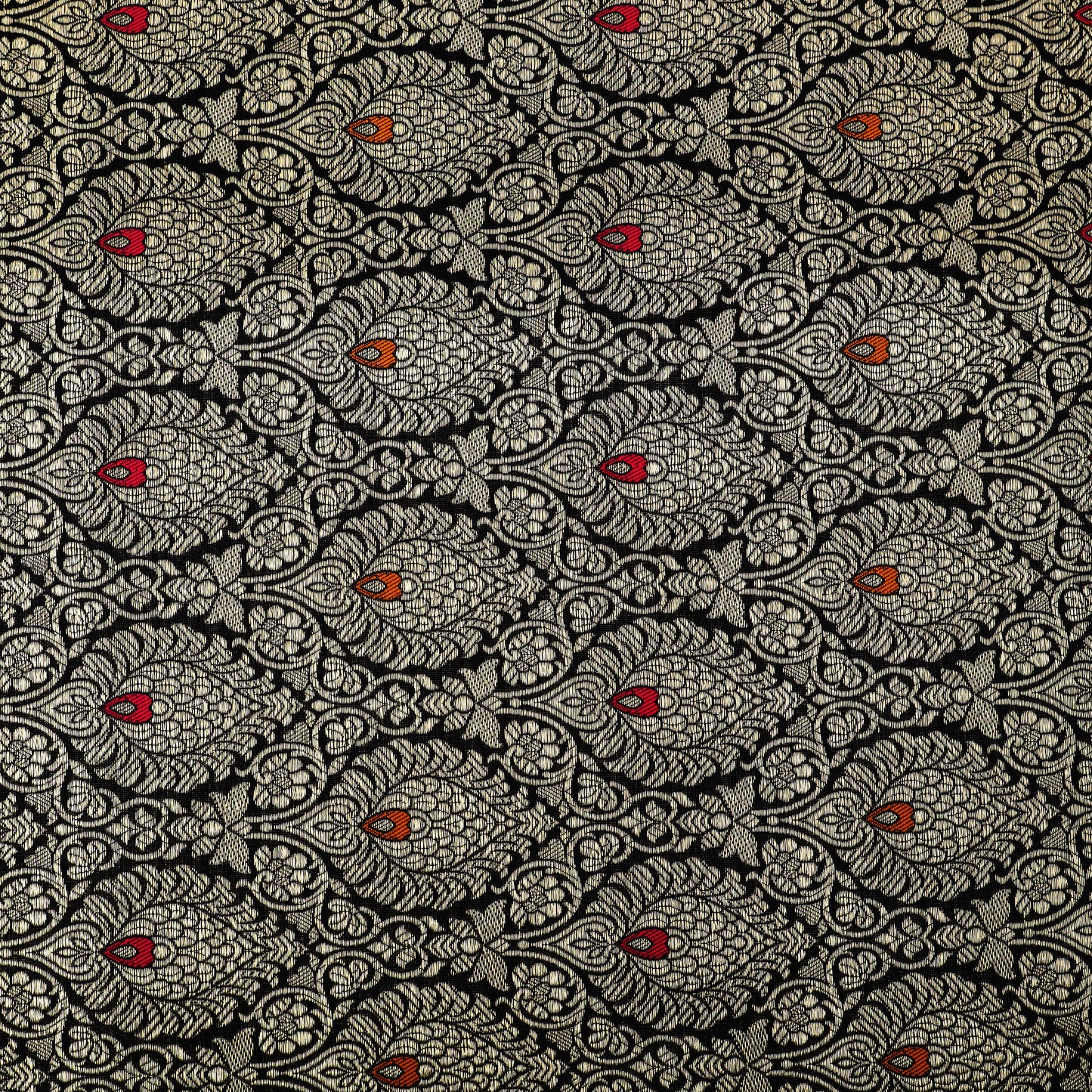 Black Color Katan Meena Brocade Fabric