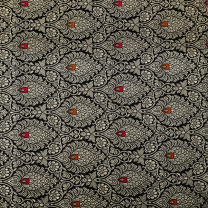 Black Color Katan Meena Brocade Fabric