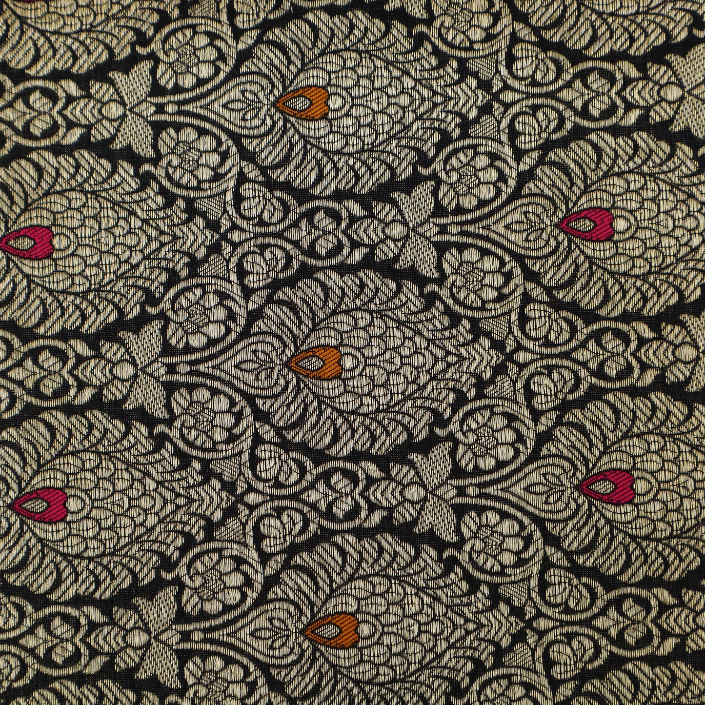 Black Color Katan Meena Brocade Fabric