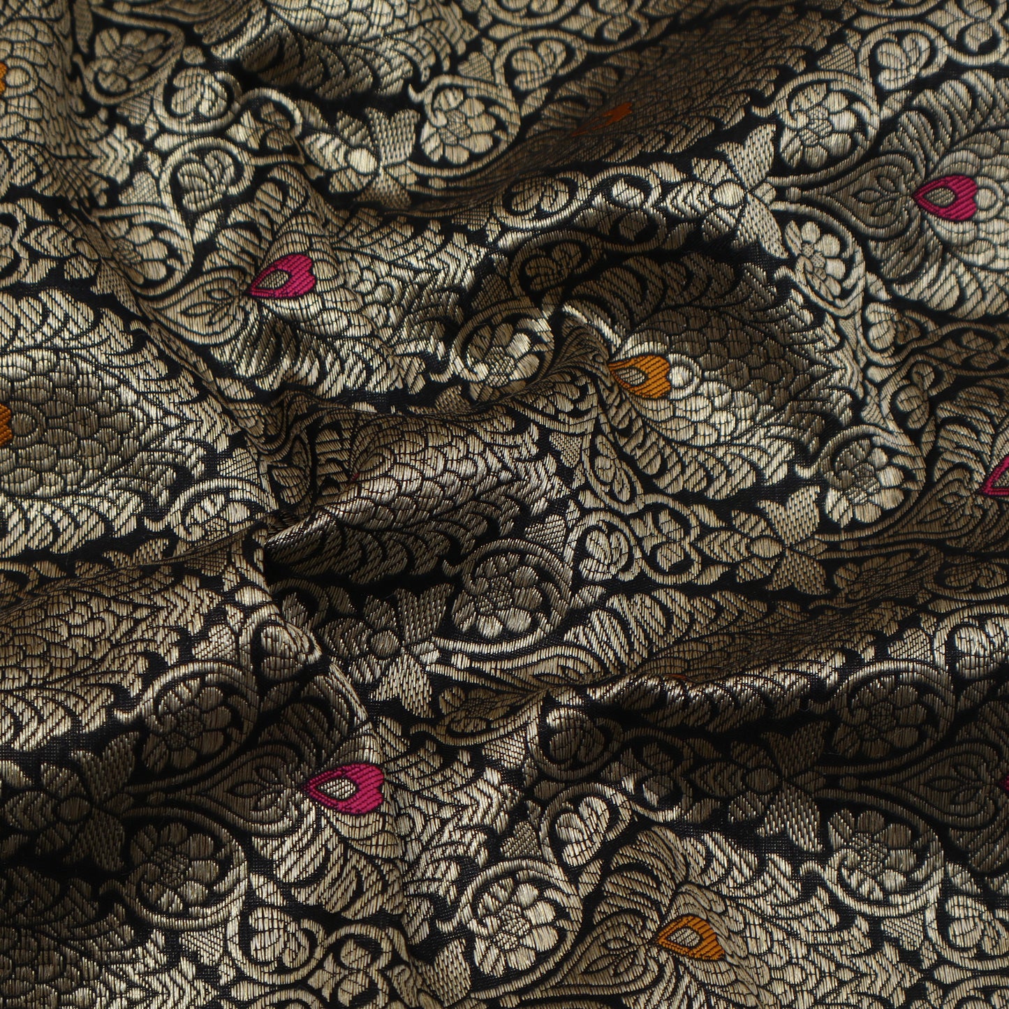 Black Color Katan Meena Brocade Fabric