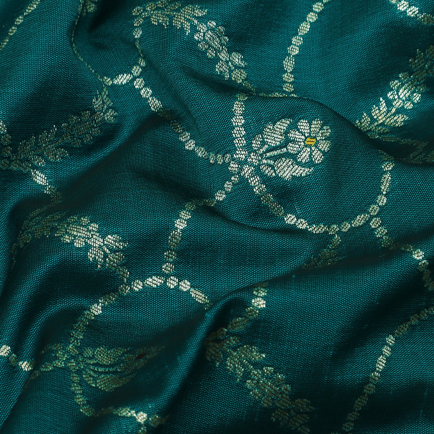 Pine Green Color Katan Meena Brocade Fabric