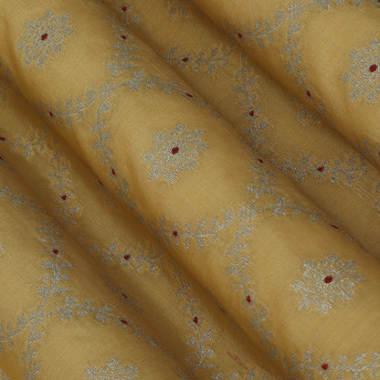 Yellow Color Katan Meena Brocade Fabric