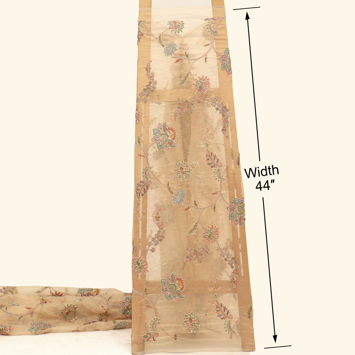 Beige Pure Tissue Embroidered Fabric