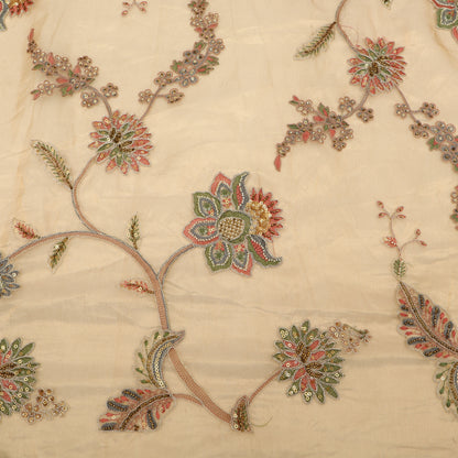 Beige Pure Tissue Embroidered Fabric